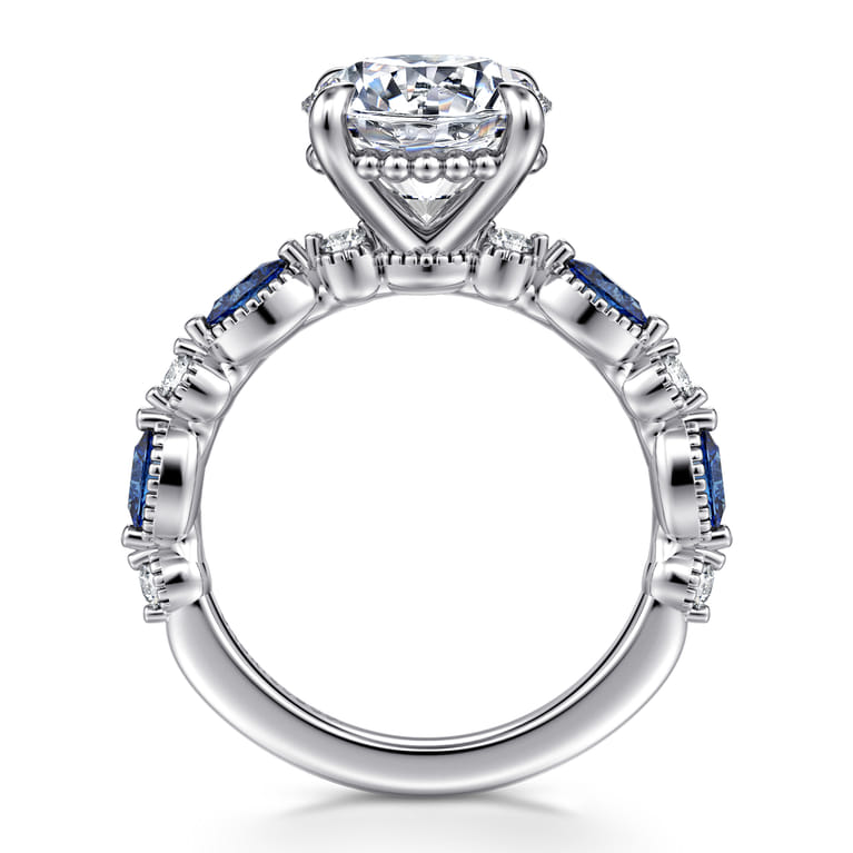 Cindie - 14K White Gold Round Sapphire and Diamond Engagement Ring - 0.5 ct - Shot 2