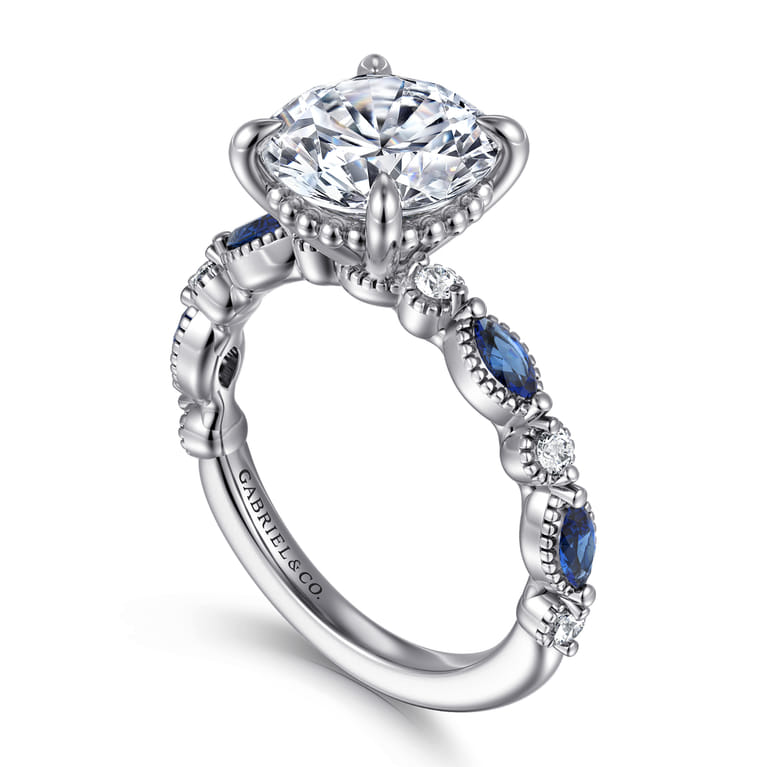 Cindie - 14K White Gold Round Sapphire and Diamond Engagement Ring - 0.5 ct - Shot 3