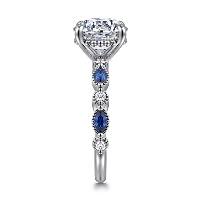 Cindie - 14K White Gold Round Sapphire and Diamond Engagement Ring - 0.5 ct - Shot 4