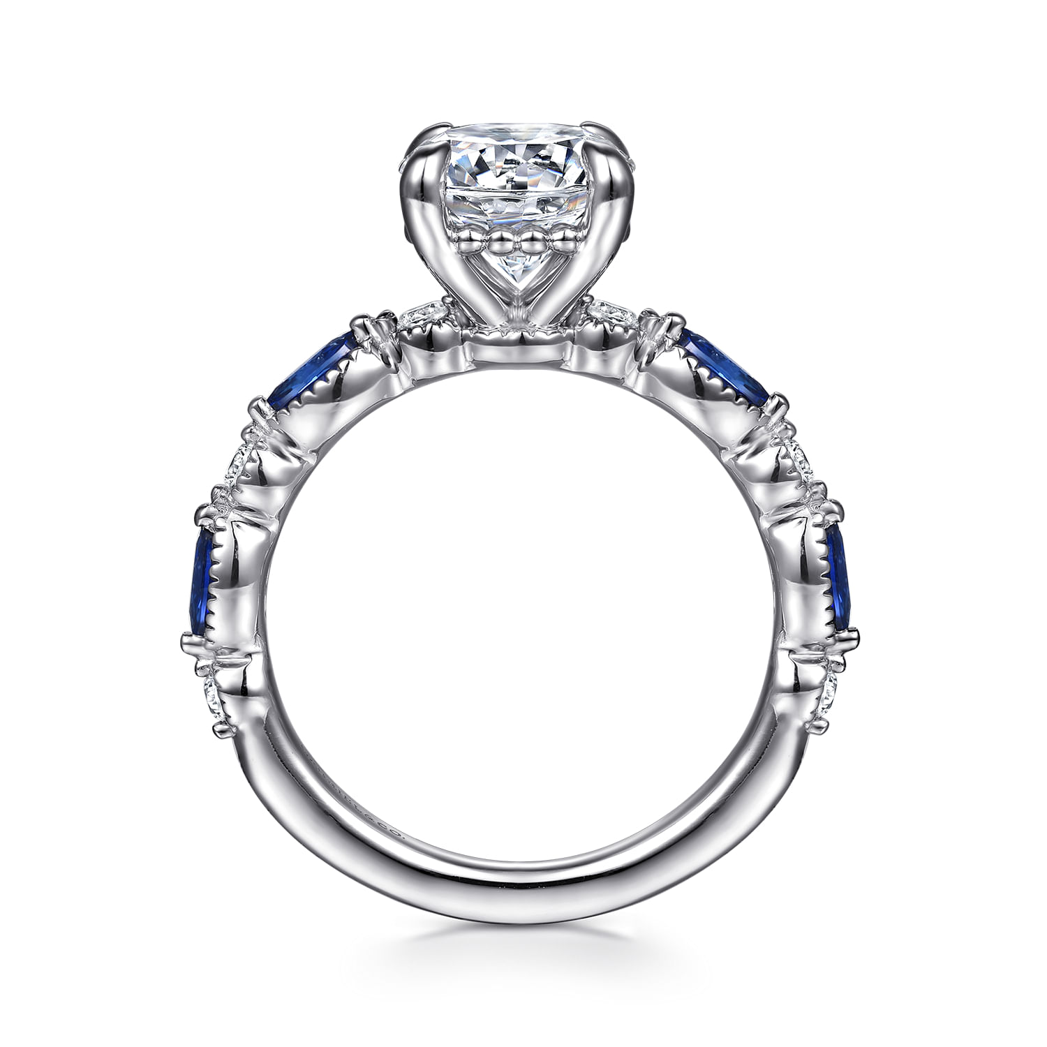 Straight Wedding Ring in 14k White Gold with Round Sapphire at Gabriel & Co. - Shot 2