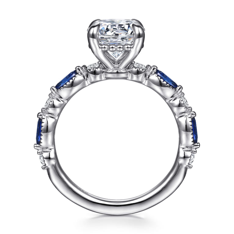 Cindie - 14K White Gold Round Sapphire and Diamond Engagement Ring - 0.15 ct - Shot 2
