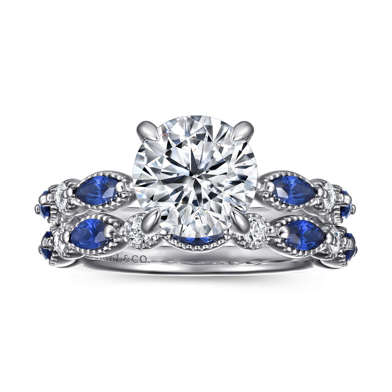 Cindie - 14K White Gold Round Sapphire and Diamond Engagement Ring - 0.15 ct - Shot 4