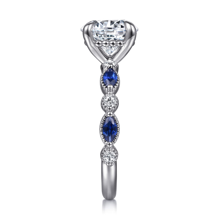 Cindie - 14K White Gold Round Sapphire and Diamond Engagement Ring - 0.15 ct - Shot 5