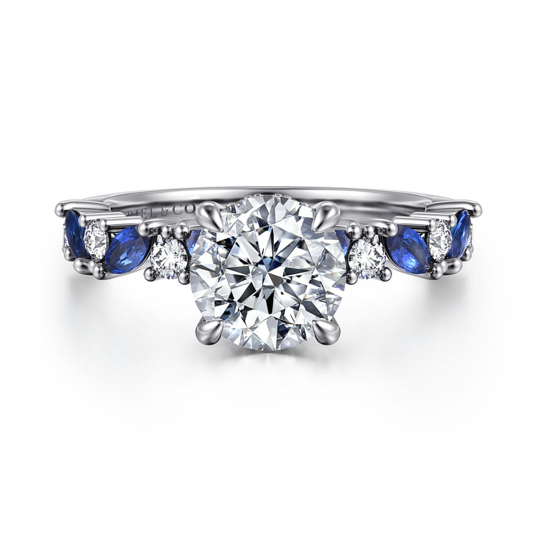Damiana - 14K White Gold Round Sapphire and Diamond Engagement Ring - 0.3 ct - Shot 1
