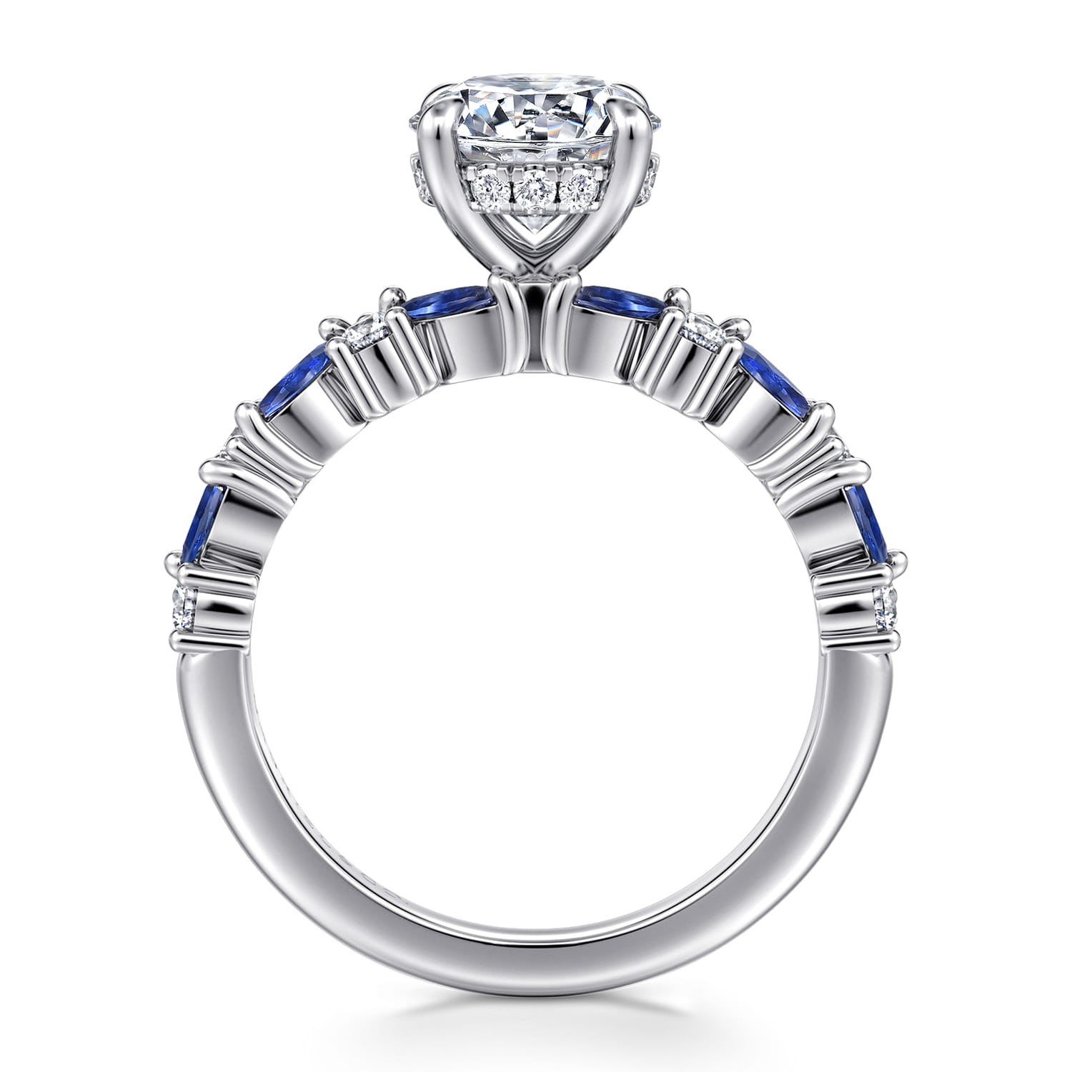 Damiana - 14K White Gold Round Sapphire and Diamond Engagement Ring - 0.3 ct - Shot 2