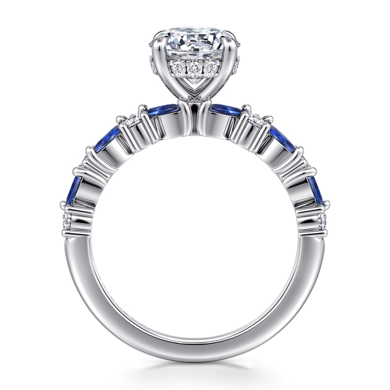 Damiana - 14K White Gold Round Sapphire and Diamond Engagement Ring - 0.3 ct - Shot 2
