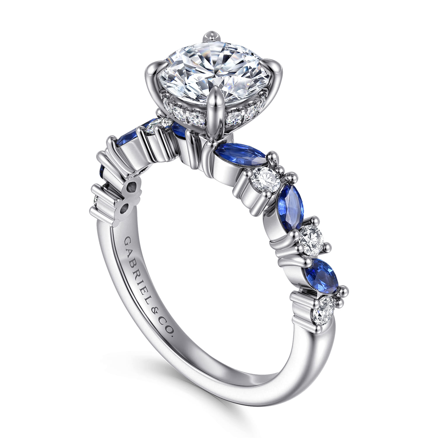Damiana - 14K White Gold Round Sapphire and Diamond Engagement Ring - 0.3 ct - Shot 3