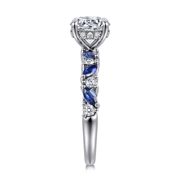 Damiana - 14K White Gold Round Sapphire and Diamond Engagement Ring - 0.3 ct - Shot 4