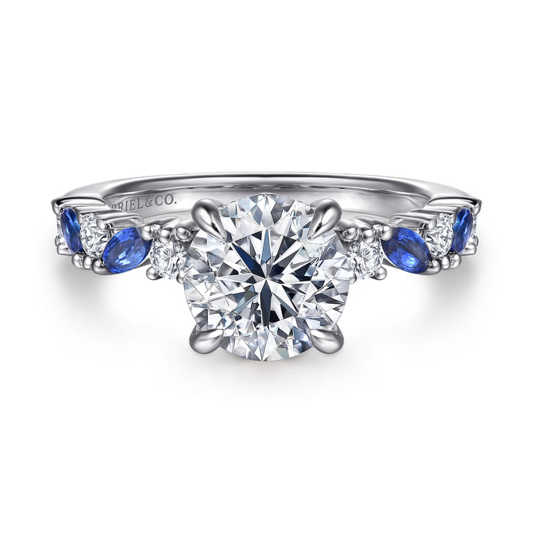Damiana - 14K White Gold Round Sapphire and Diamond Engagement Ring - 0.3 ct - Shot 1