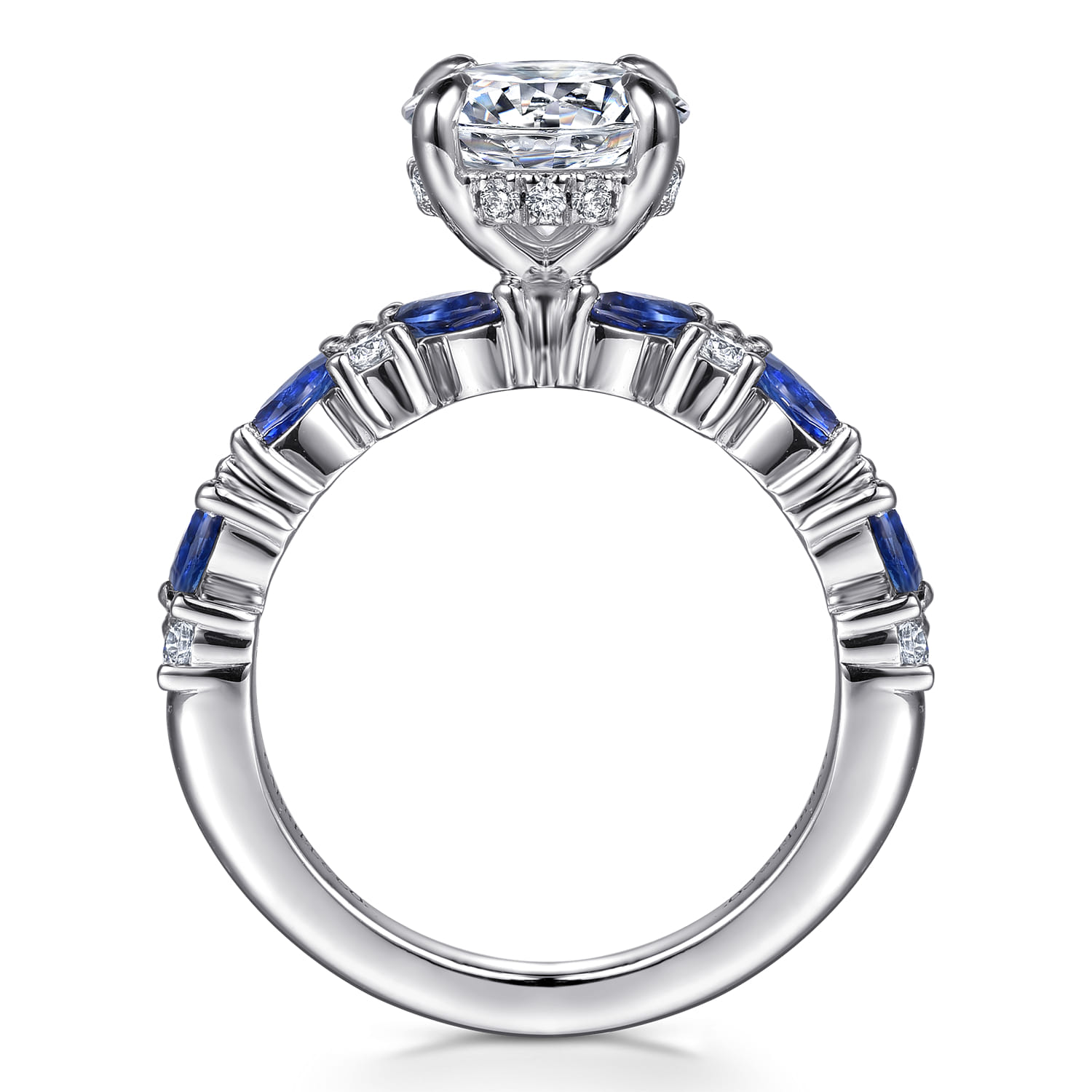 Damiana - 14K White Gold Round Sapphire and Diamond Engagement Ring - 0.3 ct - Shot 2