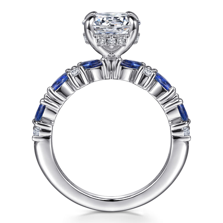 Damiana - 14K White Gold Round Sapphire and Diamond Engagement Ring - 0.3 ct - Shot 2