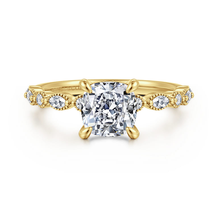 Lanna - 14K Yellow Gold Cushion Cut Diamond Engagement Ring - 0.3 ct - Shot 1