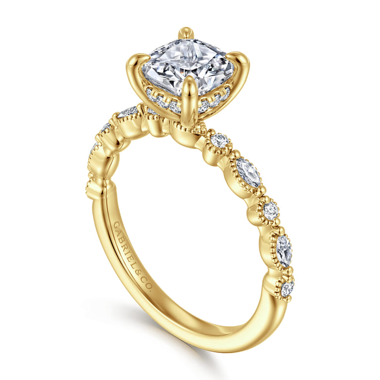Lanna - 14K Yellow Gold Cushion Cut Diamond Engagement Ring - 0.3 ct - Shot 3