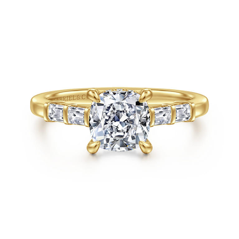 Eva - 14K Yellow Gold Cushion Cut Diamond Engagement Ring - 0.3 ct - Shot 1