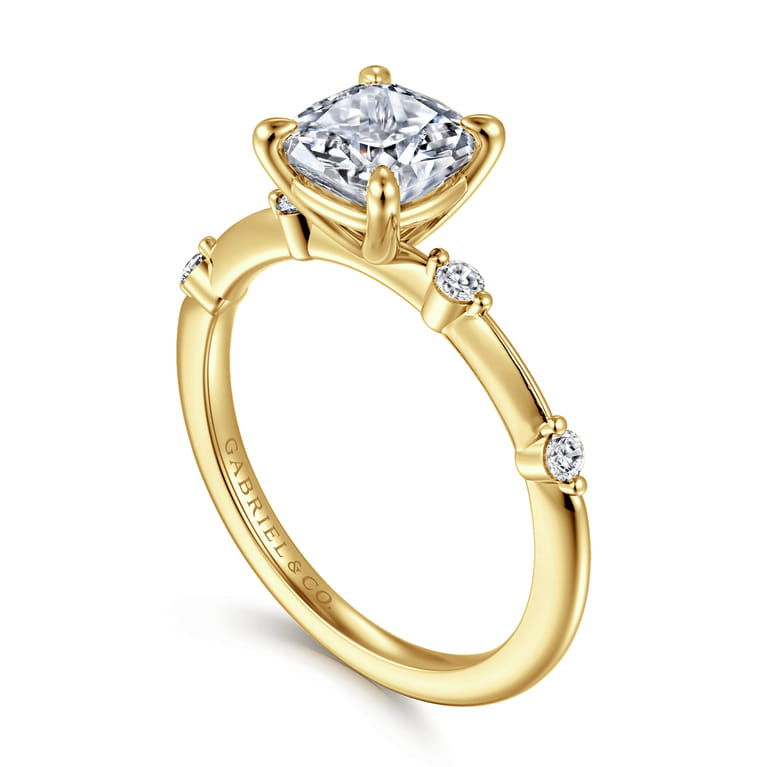 Frances - 14K Yellow Gold Cushion Cut Diamond Engagement Ring - 0.12 ct - Shot 3