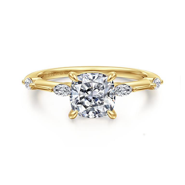 Marline - 14K Yellow Gold Cushion Cut Diamond Engagement Ring - 0.17 ct - Shot 1