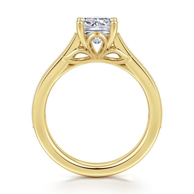 Favola - 14K Yellow Gold Cushion Cut Lotus Diamond Engagement Ring - 0.25 ct - Shot 2