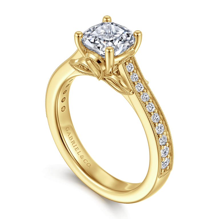 Favola - 14K Yellow Gold Cushion Cut Lotus Diamond Engagement Ring - 0.25 ct - Shot 3