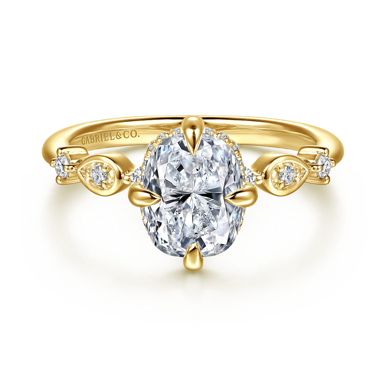 Clyde - 14K Yellow Gold Compass Prong Elongated Cushion Diamond Engagement Ring - 0.22 ct - Shot 1