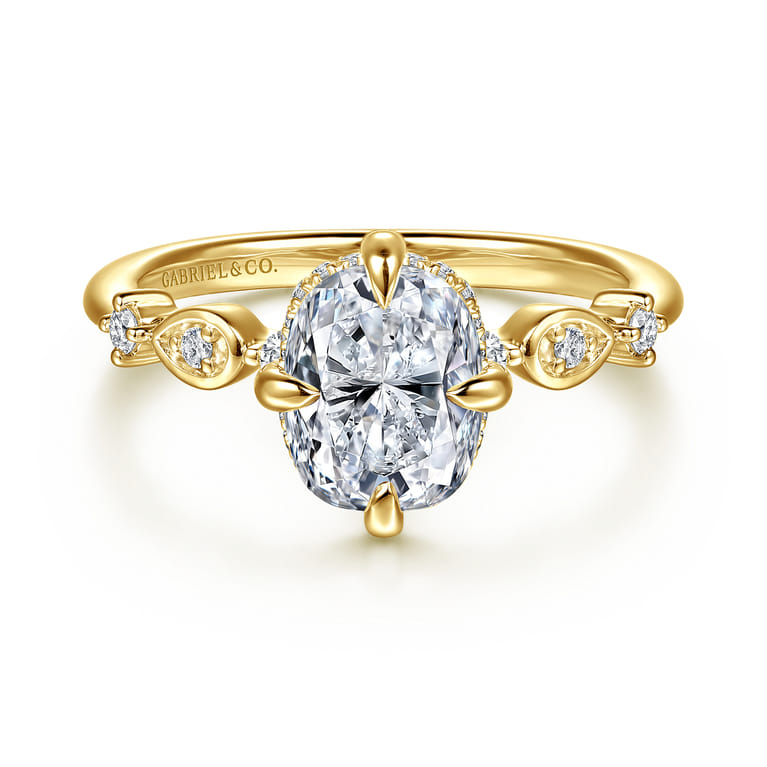 Clyde - 14K Yellow Gold Compass Prong Elongated Cushion Diamond Engagement Ring - 0.22 ct - Shot 1