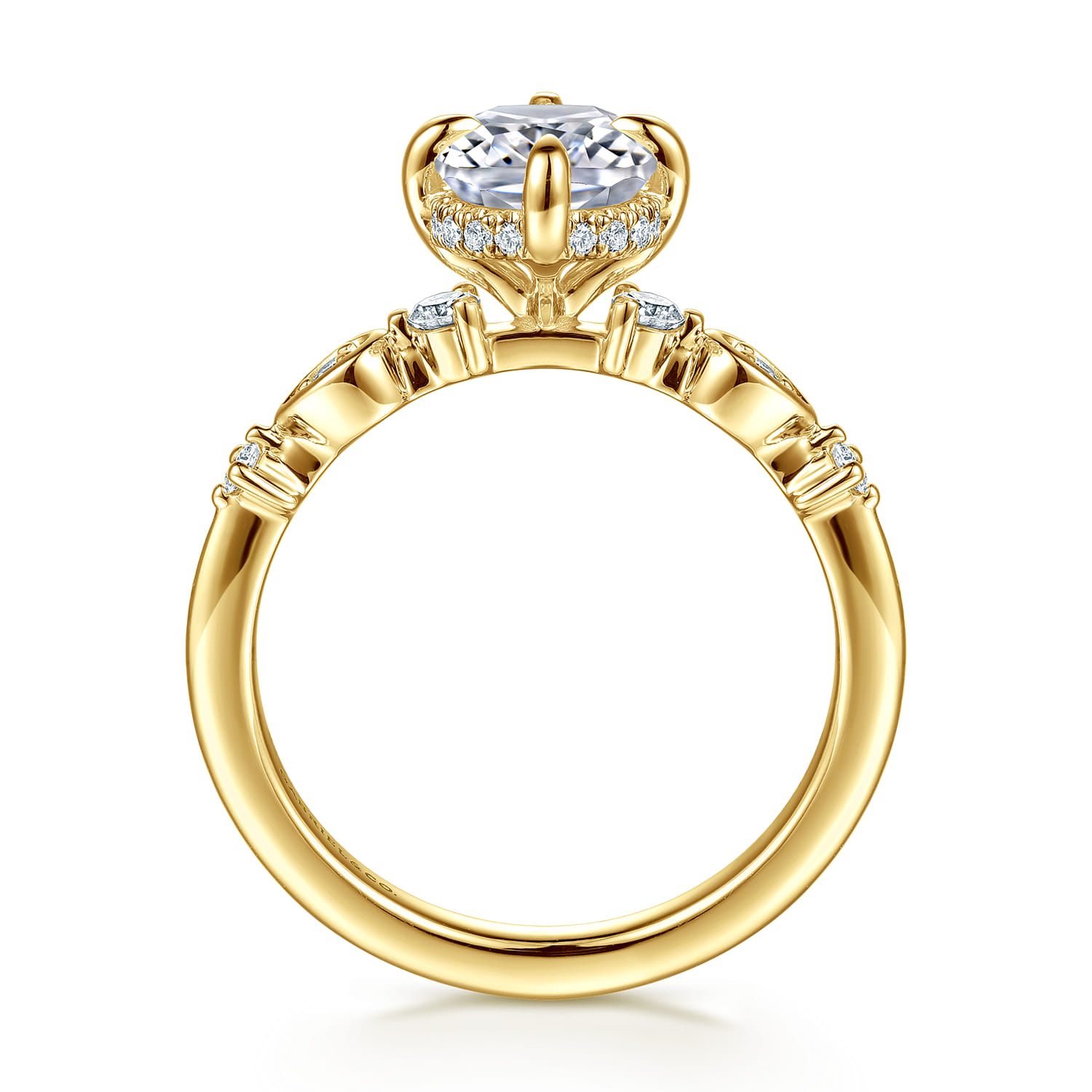 Clyde - 14K Yellow Gold Compass Prong Elongated Cushion Diamond Engagement Ring - 0.22 ct - Shot 2
