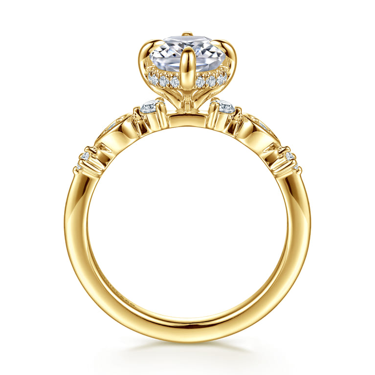 Clyde - 14K Yellow Gold Compass Prong Elongated Cushion Diamond Engagement Ring - 0.22 ct - Shot 2
