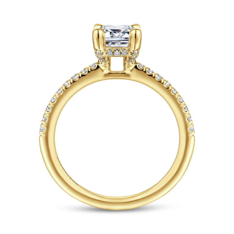 Franka - 14K Yellow Gold Emerald Cut Hidden Halo Diamond Engagement Ring - 0.3 ct - Shot 2