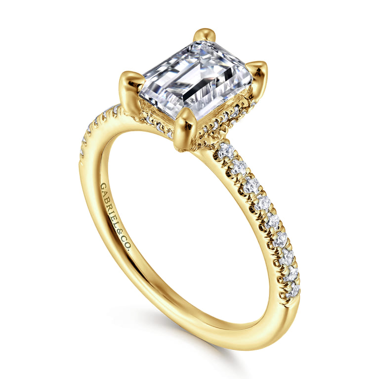 Franka - 14K Yellow Gold Emerald Cut Hidden Halo Diamond Engagement Ring - 0.3 ct - Shot 3