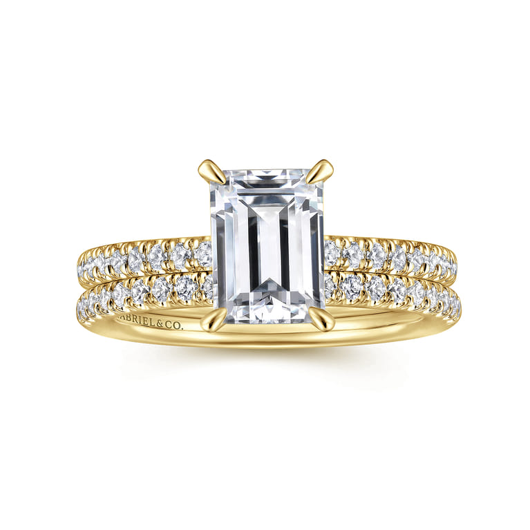 Franka - 14K Yellow Gold Emerald Cut Hidden Halo Diamond Engagement Ring - 0.3 ct - Shot 4