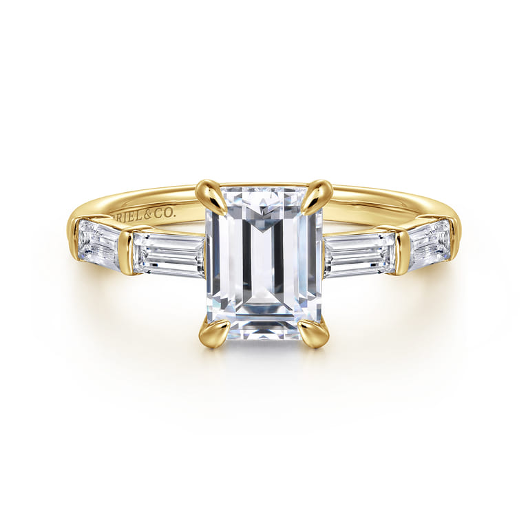Flores - 14K Yellow Gold Emerald Cut Five Stone Diamond Engagement Ring - 0.6 ct - Shot 1