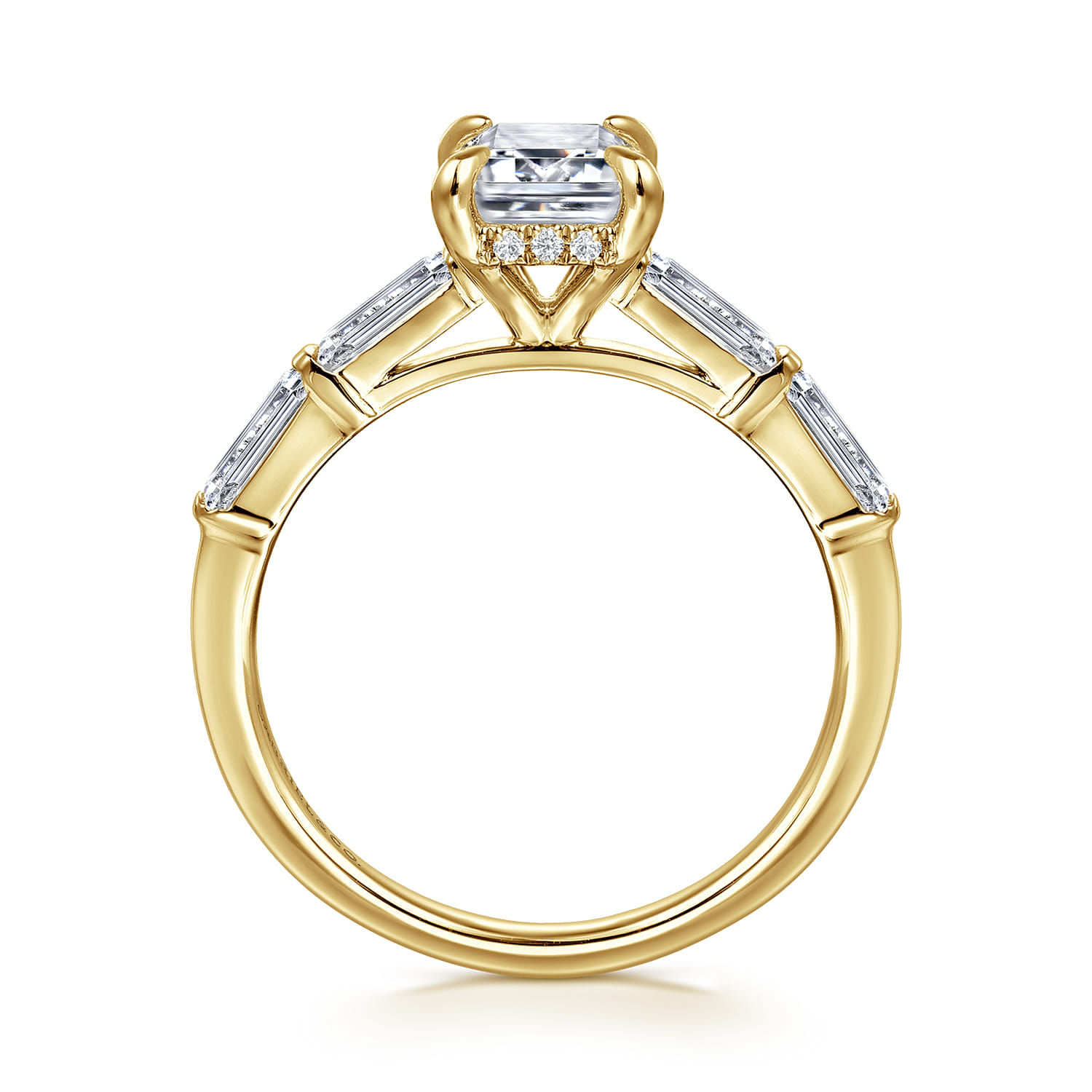 Flores - 14K Yellow Gold Emerald Cut Five Stone Diamond Engagement Ring - 0.6 ct - Shot 2