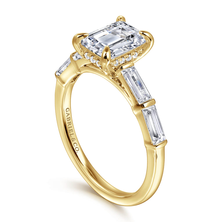 Flores - 14K Yellow Gold Emerald Cut Five Stone Diamond Engagement Ring - 0.6 ct - Shot 3