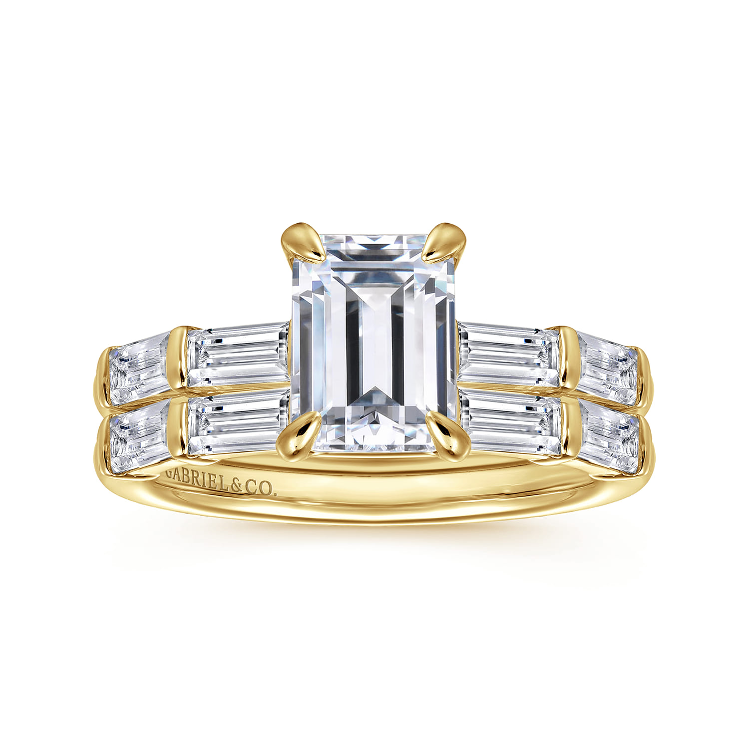 Flores - 14K Yellow Gold Emerald Cut Five Stone Diamond Engagement Ring - 0.6 ct - Shot 4