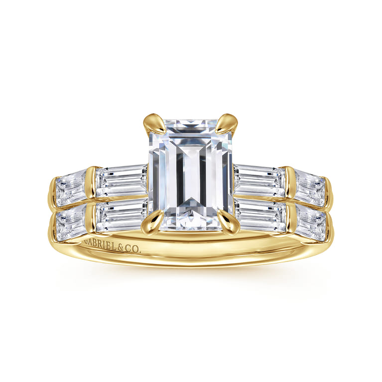 Flores - 14K Yellow Gold Emerald Cut Five Stone Diamond Engagement Ring - 0.6 ct - Shot 4