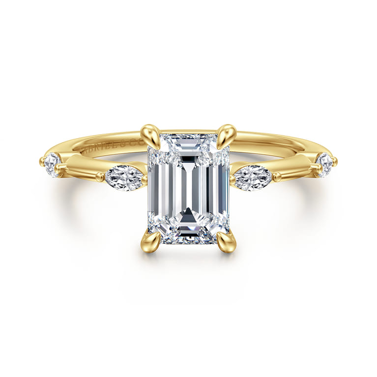 Marline - 14K Yellow Gold Emerald Cut Diamond Engagement Ring - 0.17 ct - Shot 1