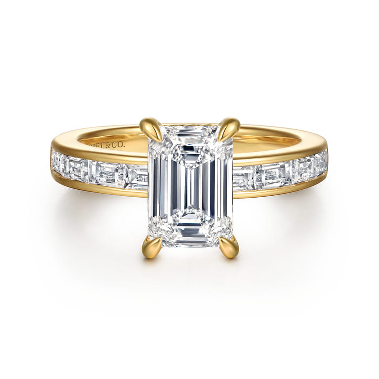 Carolie - 14K Yellow Gold Emerald Cut Channel Set Baguette Diamond Engagement Ring - 0.7 ct - Shot 1