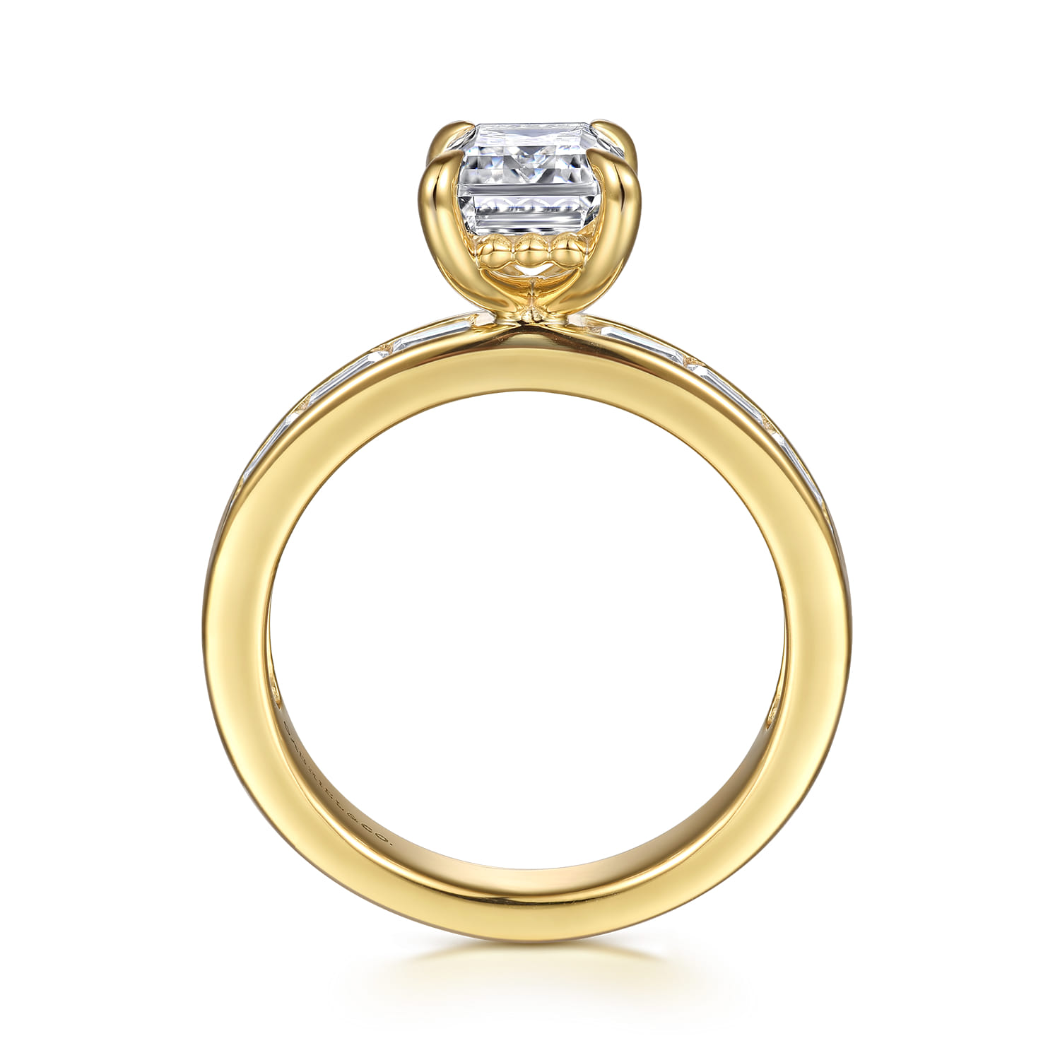 Carolie - 14K Yellow Gold Emerald Cut Channel Set Baguette Diamond Engagement Ring - 0.7 ct - Shot 2