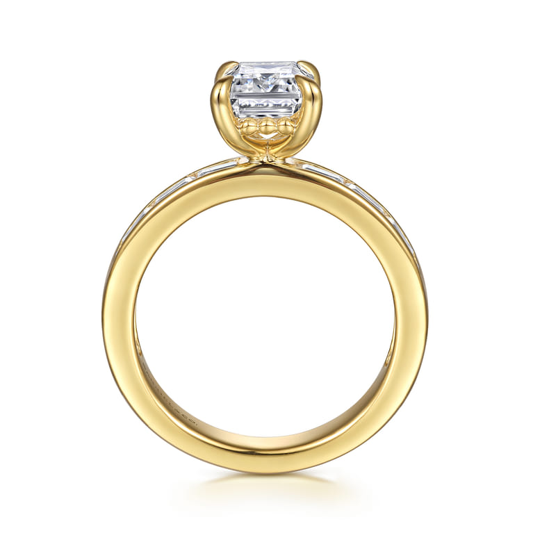 Carolie - 14K Yellow Gold Emerald Cut Channel Set Baguette Diamond Engagement Ring - 0.7 ct - Shot 2