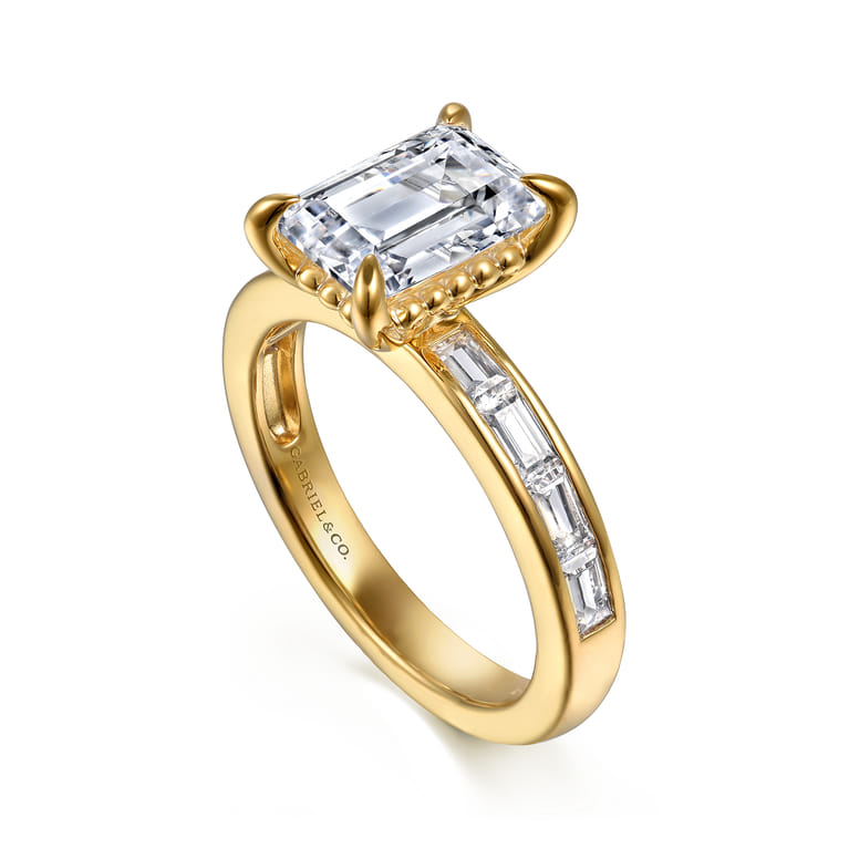 Carolie - 14K Yellow Gold Emerald Cut Channel Set Baguette Diamond Engagement Ring - 0.7 ct - Shot 3
