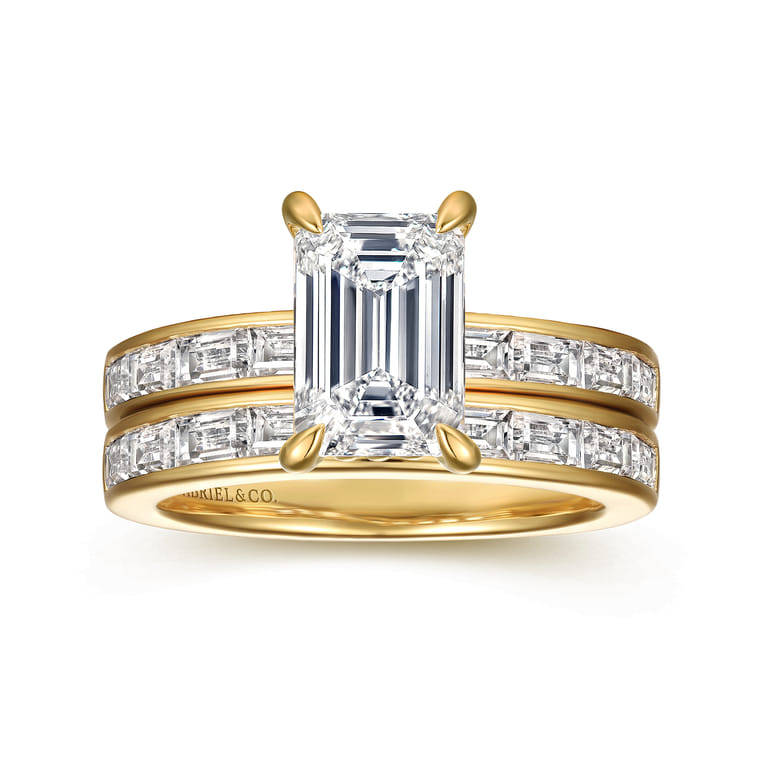 Carolie - 14K Yellow Gold Emerald Cut Channel Set Baguette Diamond Engagement Ring - 0.7 ct - Shot 4