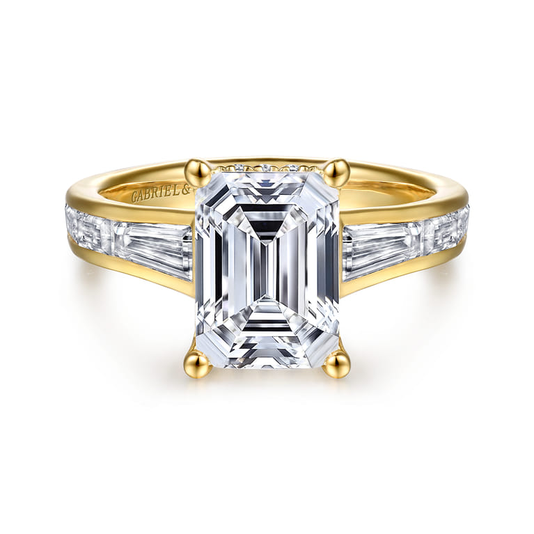 Juney - 14K Yellow Gold Channel set Baguette Emerald Cut Diamond Engagement Ring - 1.1 ct - Shot 1