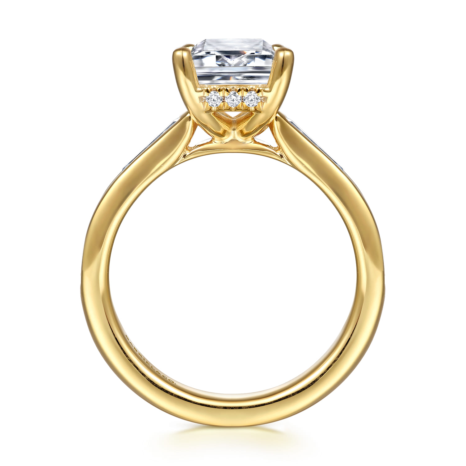 Juney - 14K Yellow Gold Channel set Baguette Emerald Cut Diamond Engagement Ring - 1.1 ct - Shot 2