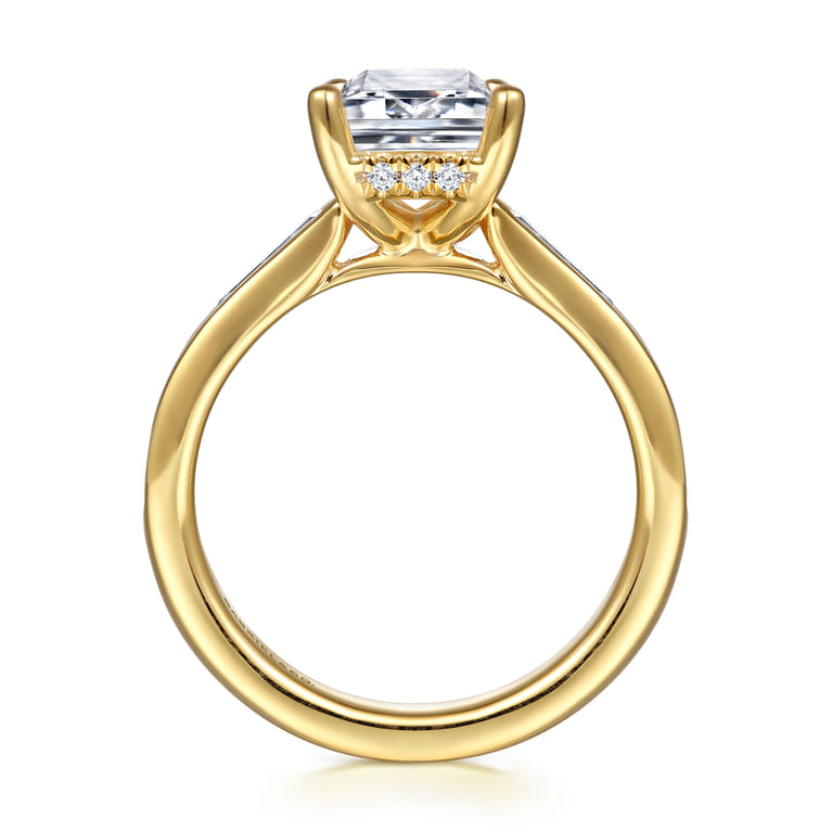 Juney - 14K Yellow Gold Channel set Baguette Emerald Cut Diamond Engagement Ring - 1.1 ct - Shot 2