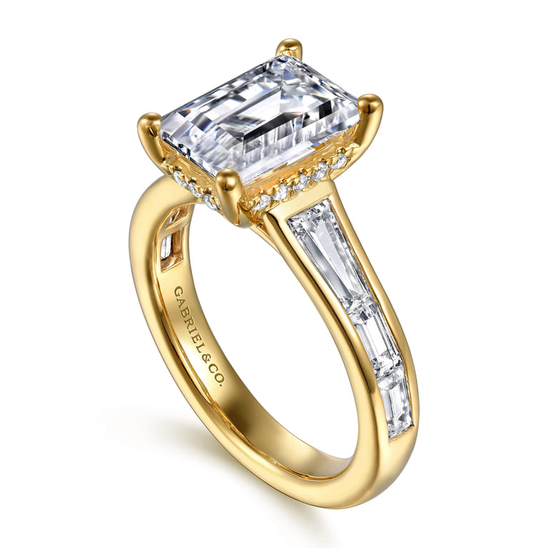 Juney - 14K Yellow Gold Channel set Baguette Emerald Cut Diamond Engagement Ring - 1.1 ct - Shot 3