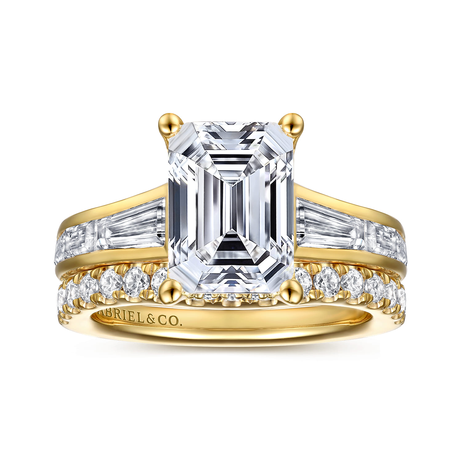 Juney - 14K Yellow Gold Channel set Baguette Emerald Cut Diamond Engagement Ring - 1.1 ct - Shot 4