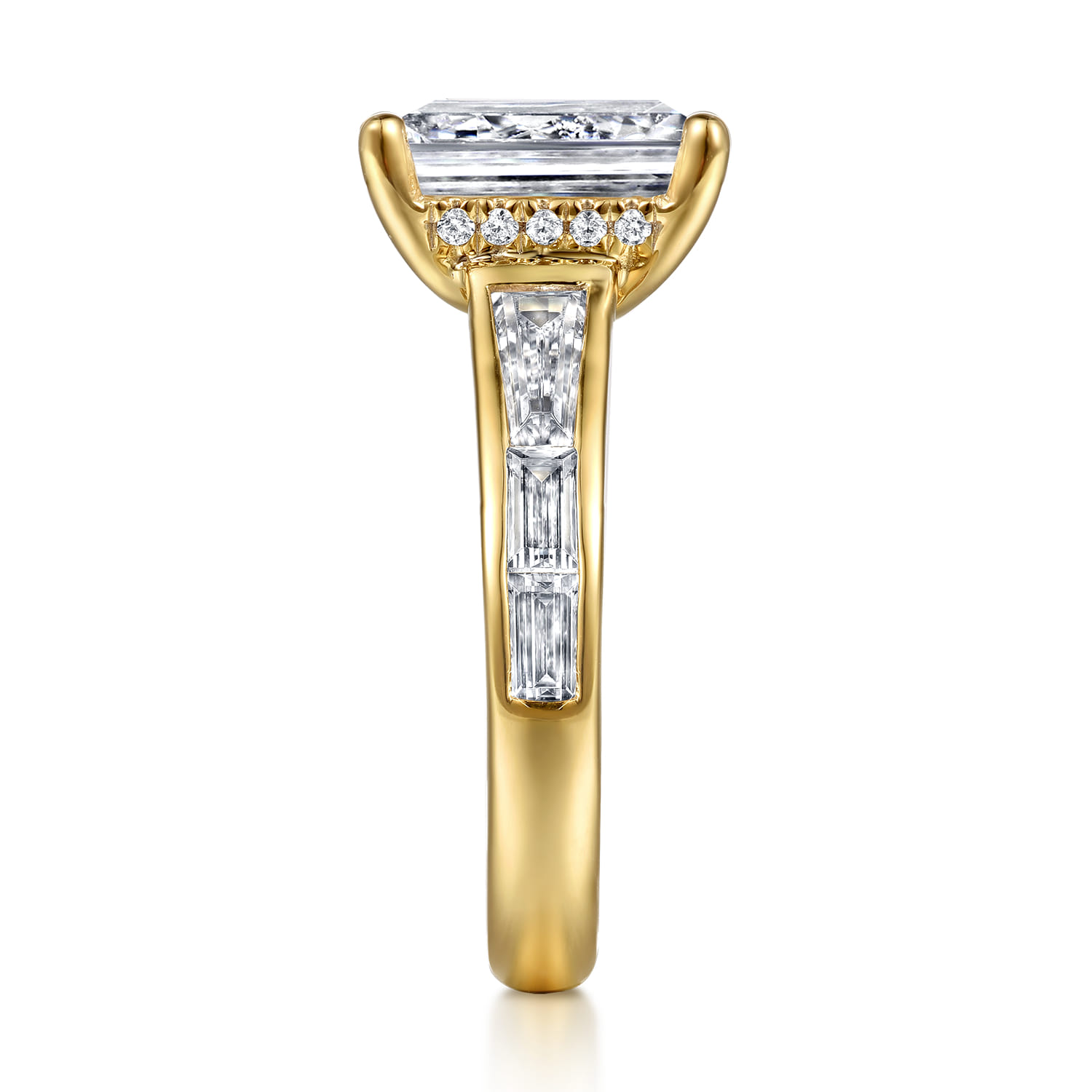 Juney - 14K Yellow Gold Channel set Baguette Emerald Cut Diamond Engagement Ring - 1.1 ct - Shot 5