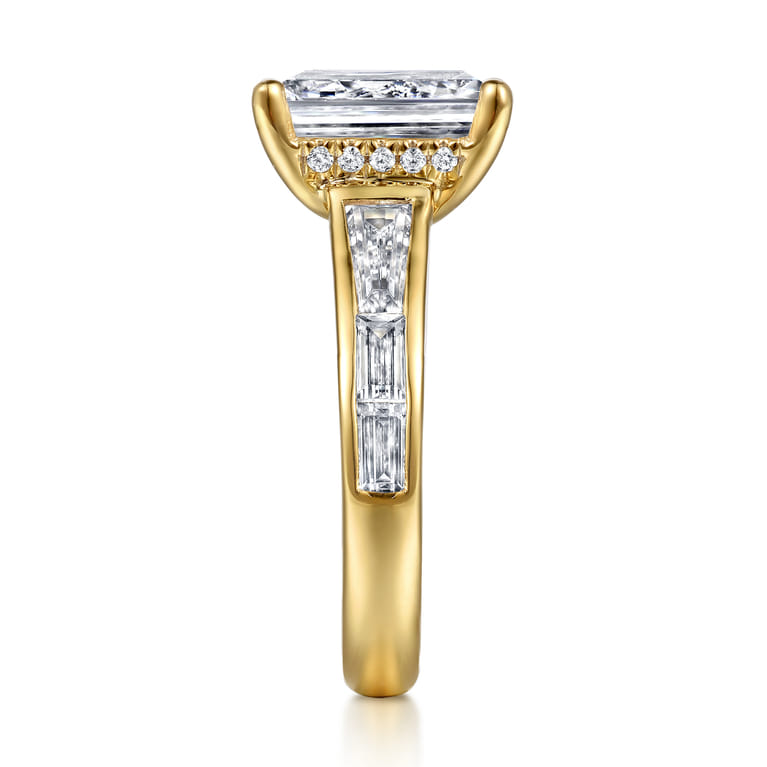 Juney - 14K Yellow Gold Channel set Baguette Emerald Cut Diamond Engagement Ring - 1.1 ct - Shot 5