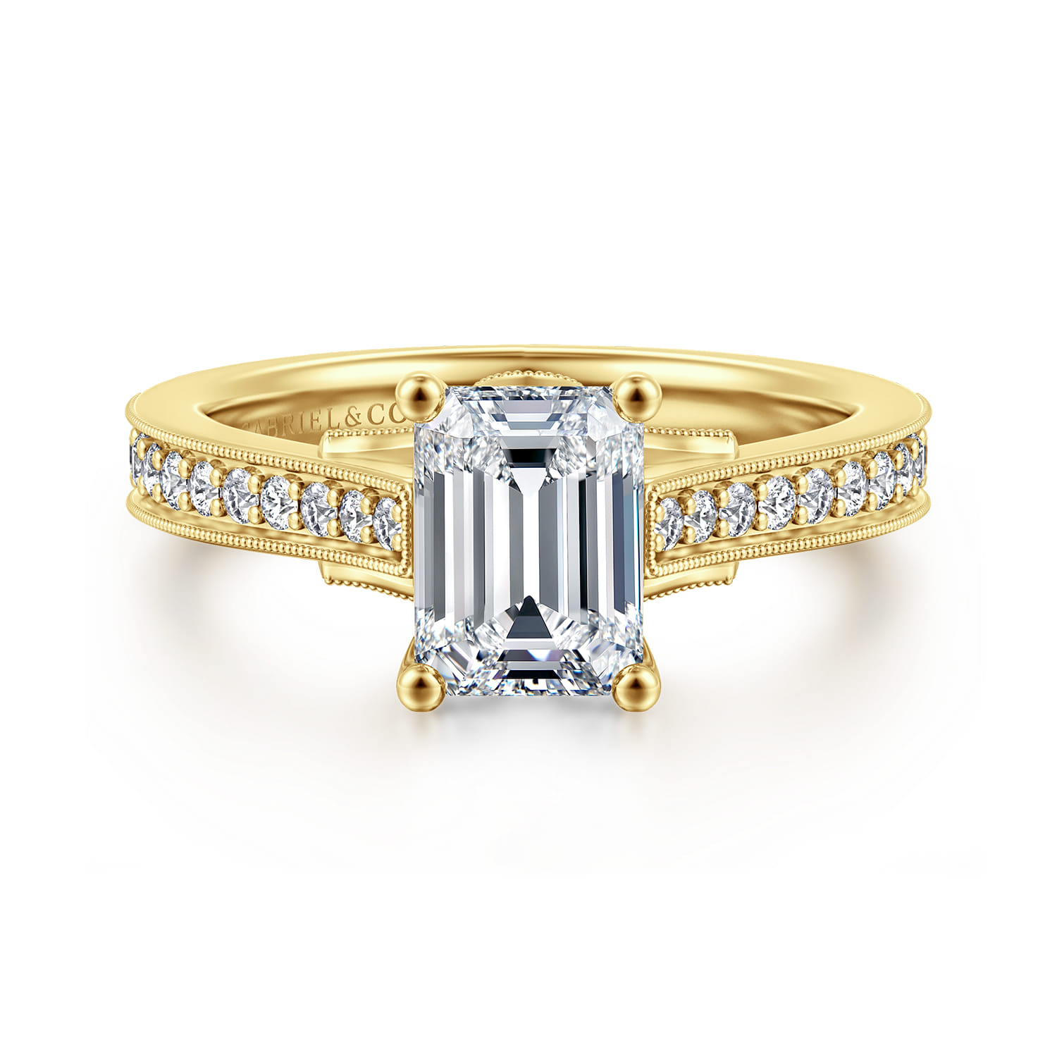 Favola - 14K Yellow Gold Emerald Cut Lotus Diamond Engagement Ring - 0.25 ct - Shot 1