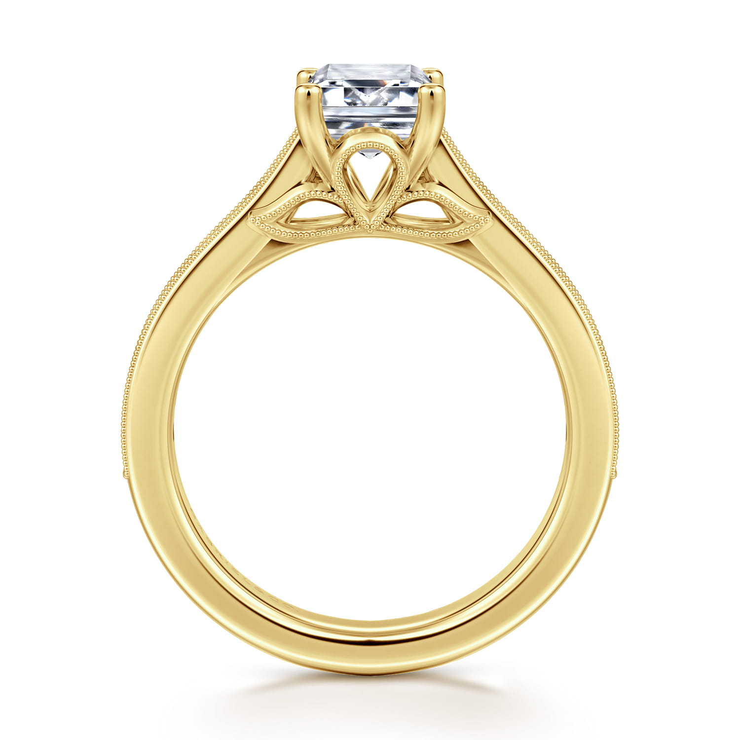 Favola - 14K Yellow Gold Emerald Cut Lotus Diamond Engagement Ring - 0.25 ct - Shot 2