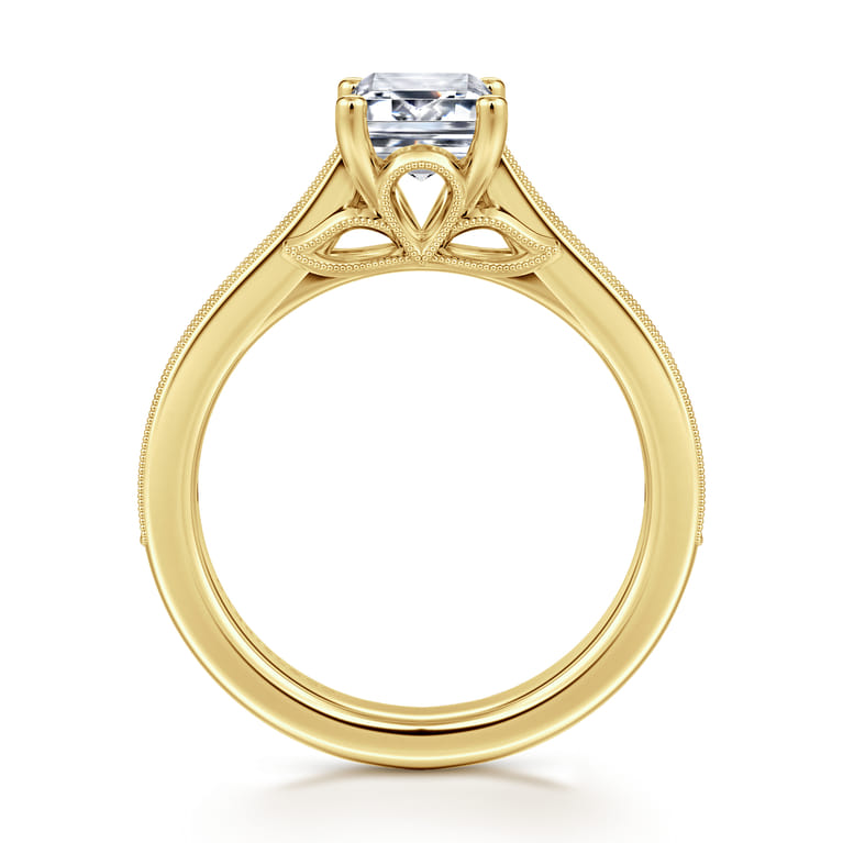 Favola - 14K Yellow Gold Emerald Cut Lotus Diamond Engagement Ring - 0.25 ct - Shot 2